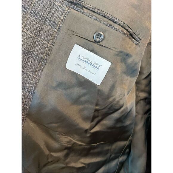 Joseph & Feiss International 100% Lambswool Suit Jacket 50R Brown Windowpane Spo - Picture 4 of 6